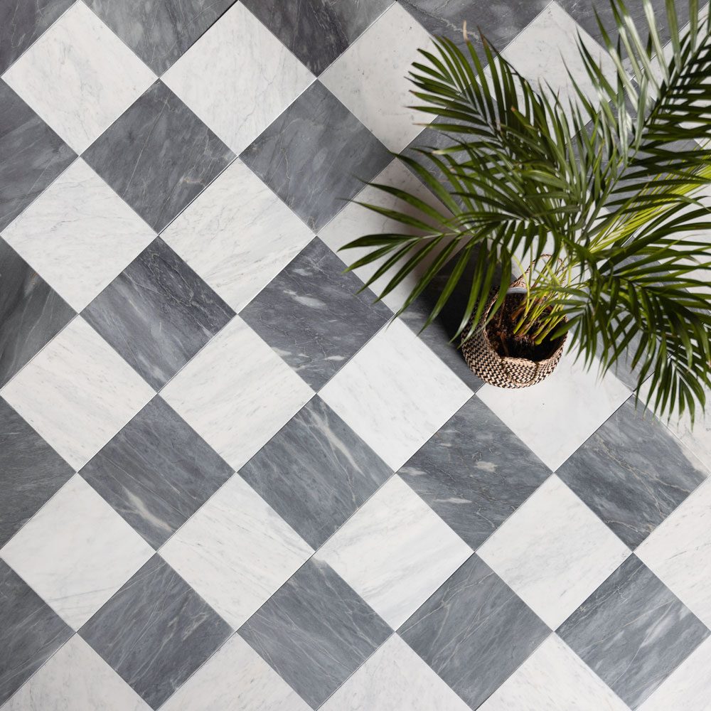 Grey-White-Marble-Checkerboard-Flooring-Hallway